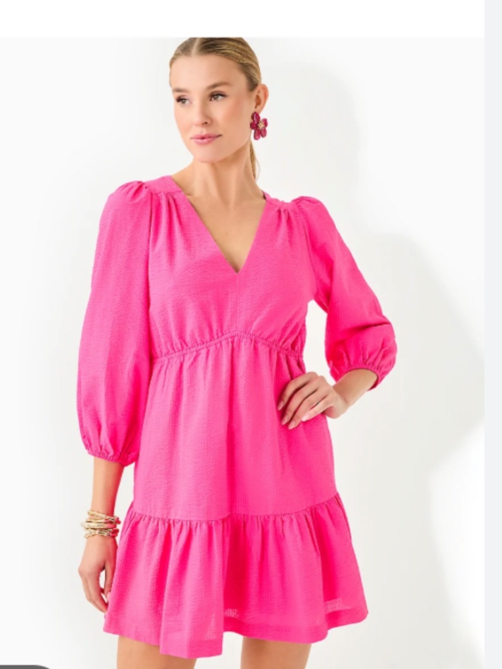 Lilly Pulitzer | Vibrant Pink Stripe V-Neck Deacon Dress Size 14 - Picture 1 of 5